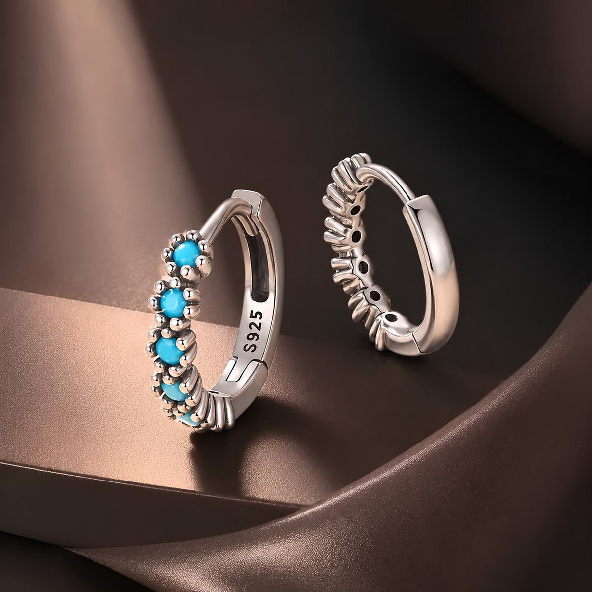 Sterling Silver Synthetic Turquoise Hoop Earrings