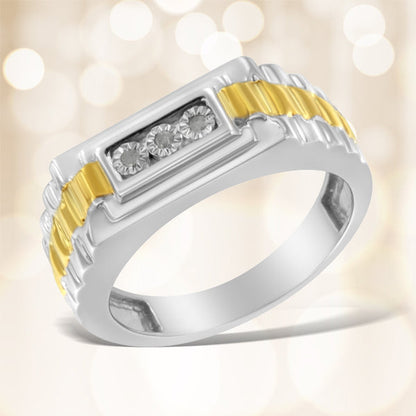 10K Yellow Gold Plated Sterling Silver Diamond Gentlemen's Fashion Ring