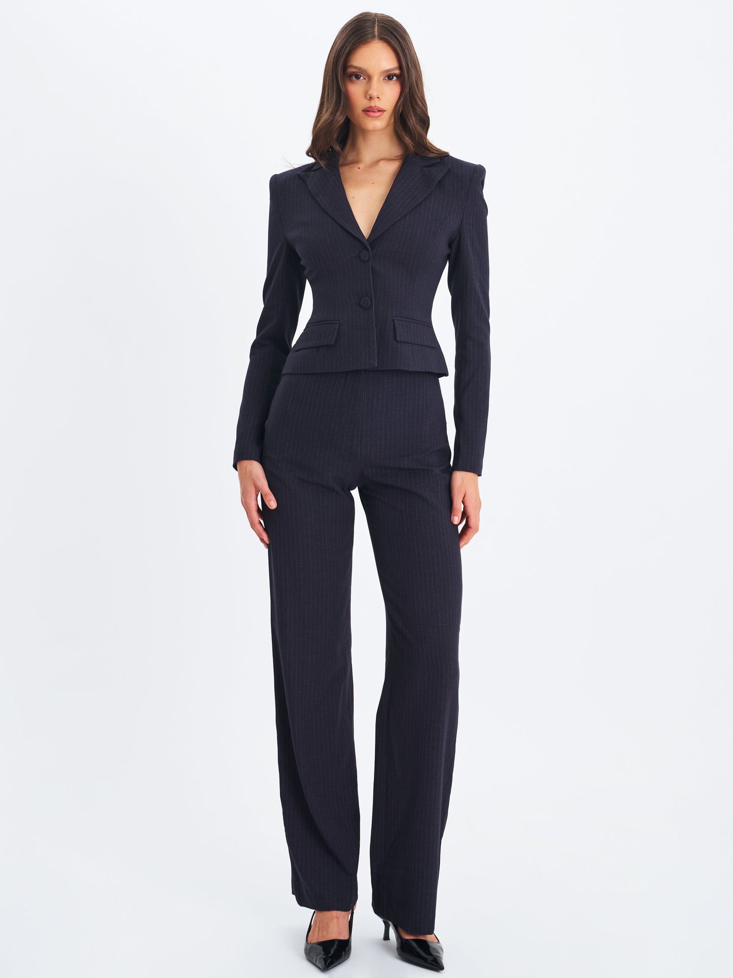 Quinnie Navy Striped High-Waisted Straight Leg Pant