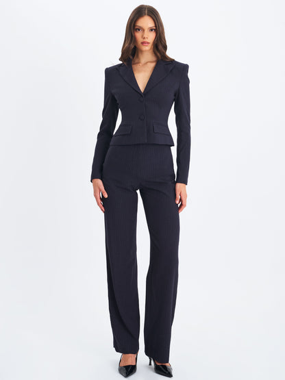 Quinnie Navy Striped High-Waisted Straight Leg Pant