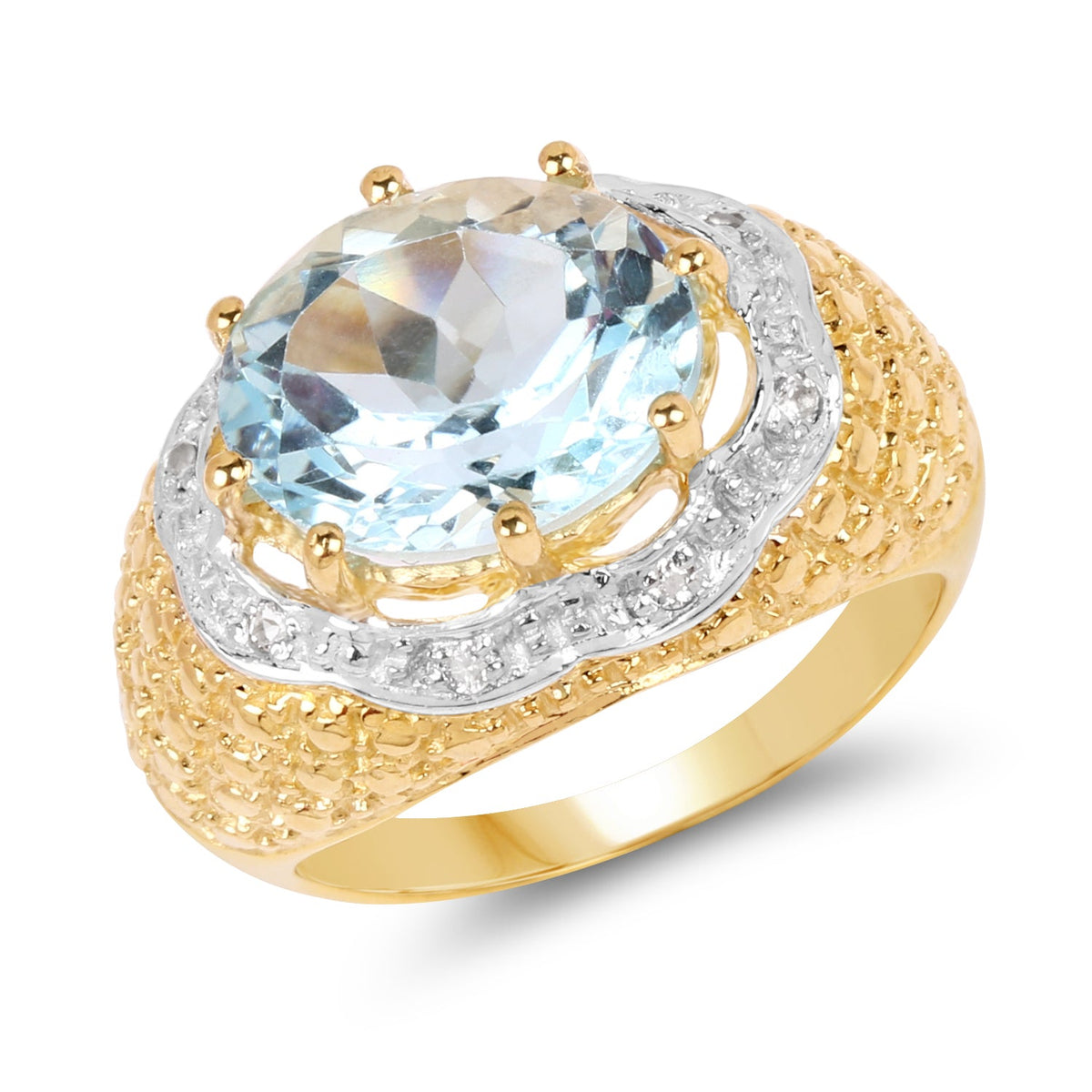 14K Yellow Gold Plated Sterling Silver Blue Topaz & White Topaz Ring