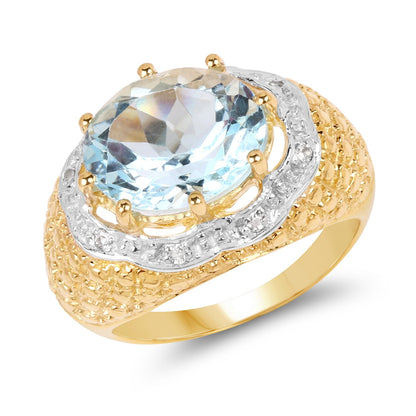 14K Yellow Gold Plated Sterling Silver Blue Topaz & White Topaz Ring