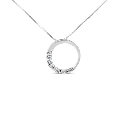 14K White Gold Diamond Graduating Open Circle Pendant Necklace