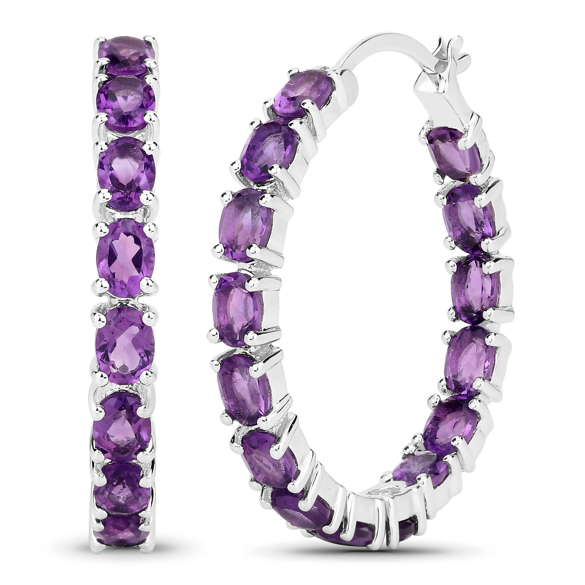 Sterling Silver Amethyst Oval Prong Set Drop Earrings
