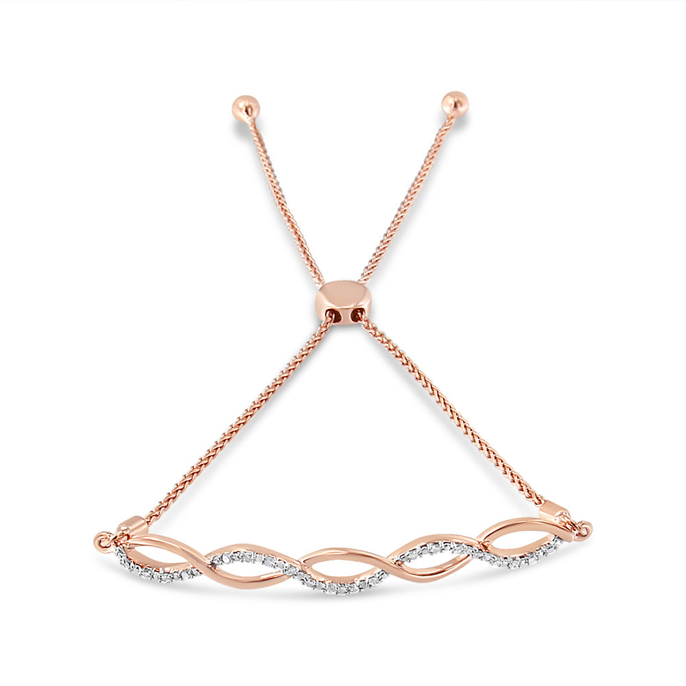 14K Rose Gold Plated Sterling Silver Diamond Infinity Twist Bolo Bracelet