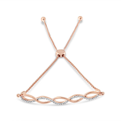 14K Rose Gold Plated Sterling Silver Diamond Infinity Twist Bolo Bracelet