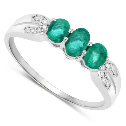 14K White Gold Zambian Emerald and Diamond Ring