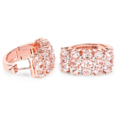Rose Gold Plated Sterling Silver Morganite & Diamond Huggie Earrings