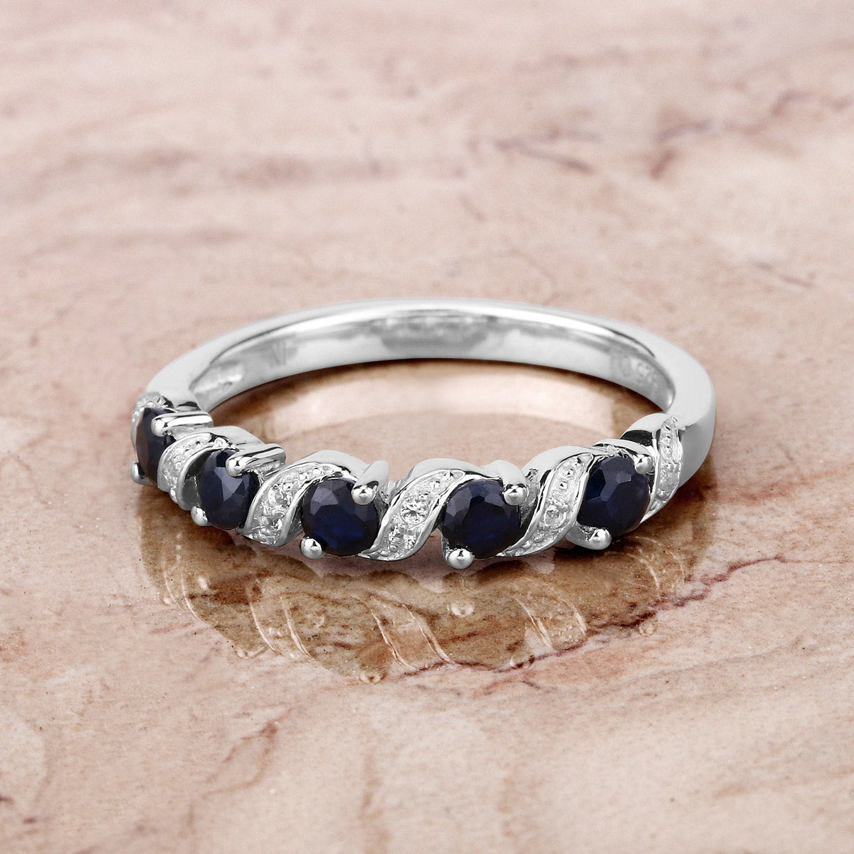 Sterling Silver Blue Sapphire and White Topaz Ring