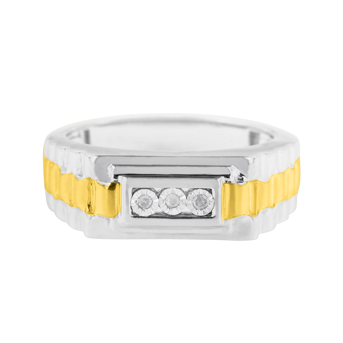 10K Yellow Gold Plated Sterling Silver Diamond Gentlemen's Fashion Ring