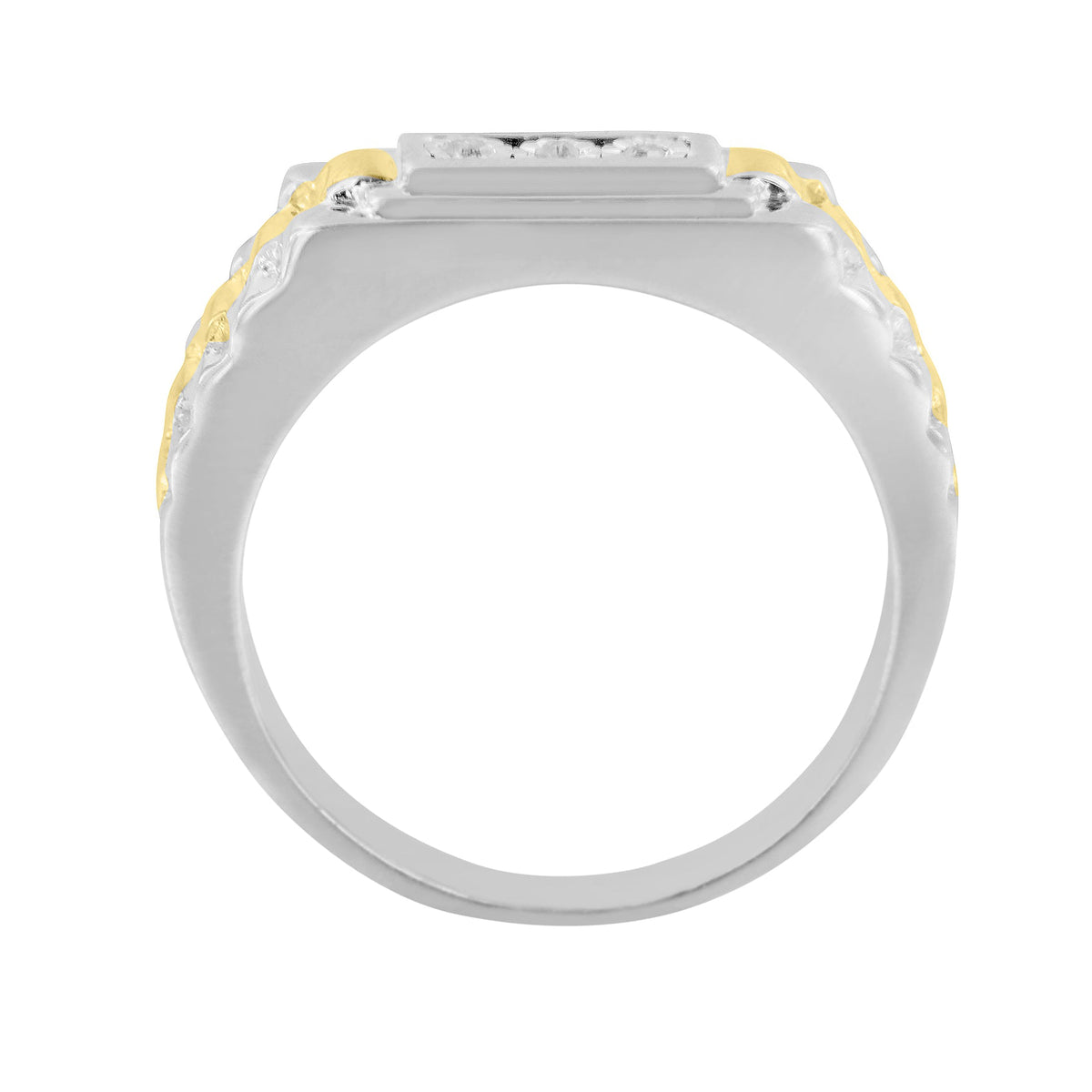 10K Yellow Gold Plated Sterling Silver Diamond Gentlemen's Fashion Ring