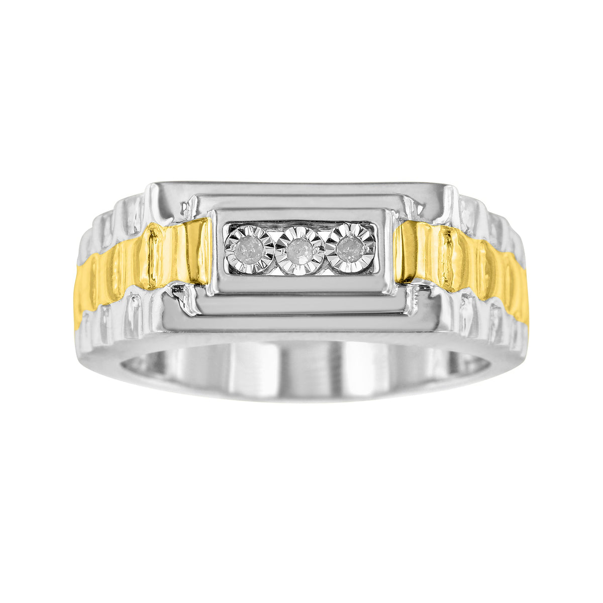 10K Yellow Gold Plated Sterling Silver Diamond Gentlemen's Fashion Ring