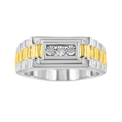 10K Yellow Gold Plated Sterling Silver Diamond Gentlemen's Fashion Ring