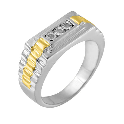 10K Yellow Gold Plated Sterling Silver Diamond Gentlemen's Fashion Ring