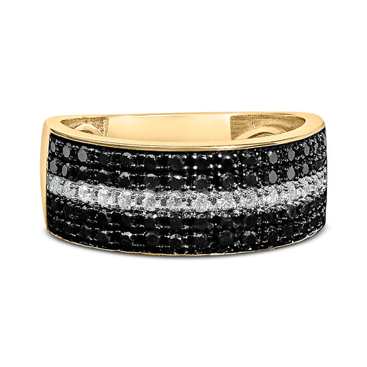 Yellow Gold Plated Sterling Silver White and Black Diamond Cluster Ring