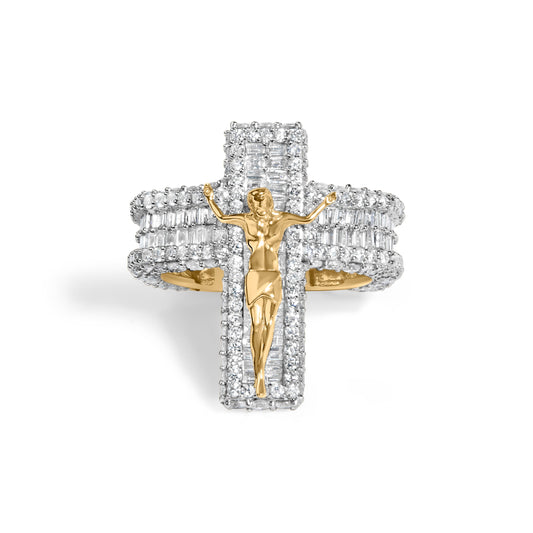 Yellow Gold Diamond Jesus Crucifix Cocktail Ring