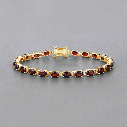 14K Yellow Gold Plated Sterling Silver Garnet Tennis Bracelet