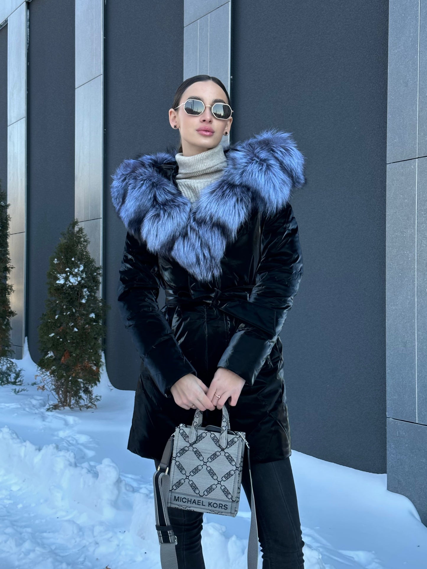 Silver Fox Fur Down Fill Coat