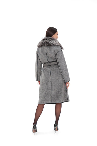 Genuine Silver Fox Virgin Wool Coat