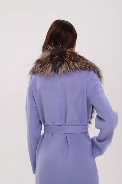 Silver Fox Virgin Wool Wrap Coat in Lavender