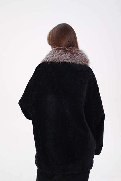 Palermo Astrakhan Silver Fox Trim Coat