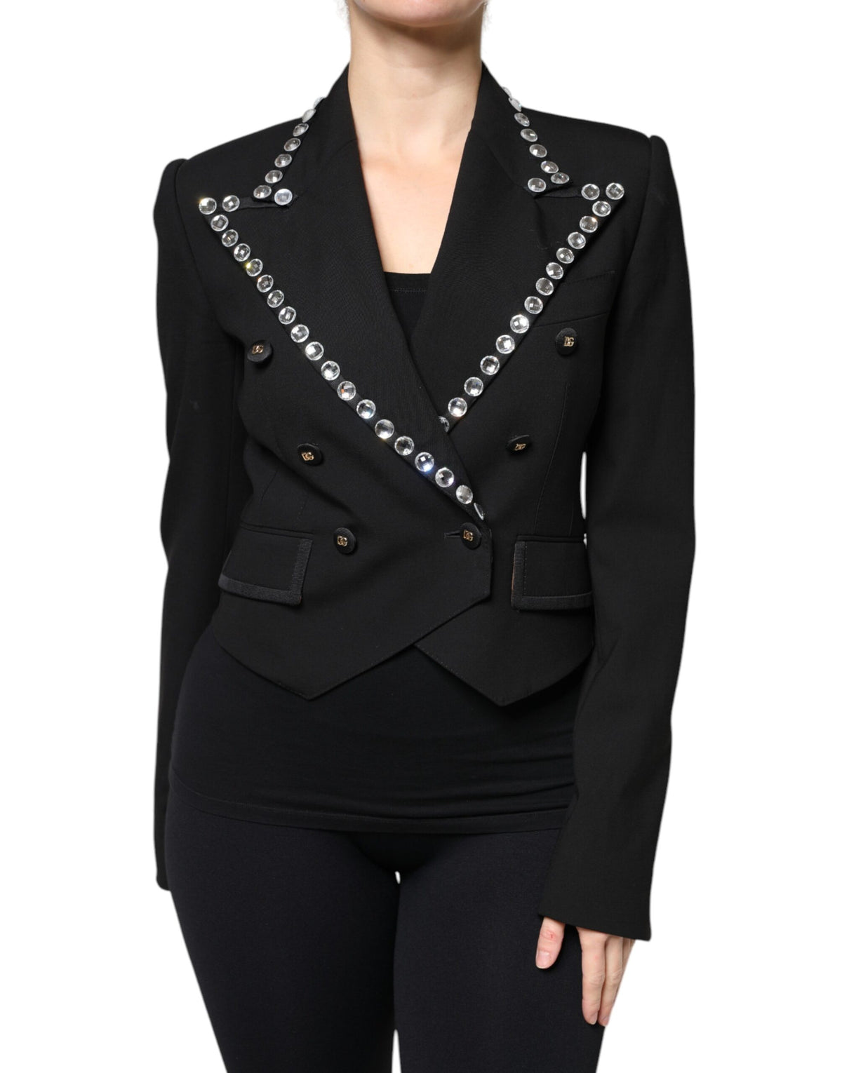 Dolce & Gabbana Black Crystal-Embellished Double-Breasted Blazer
