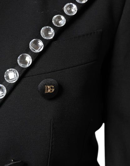 Dolce & Gabbana Black Crystal-Embellished Double-Breasted Blazer
