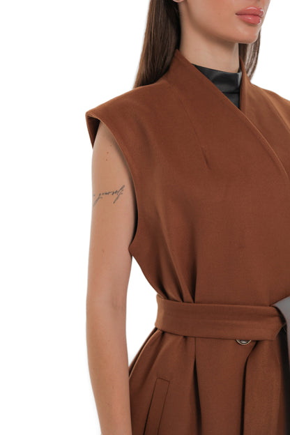 Eileen Cashmere Blend Longline Vest in Cinnamon