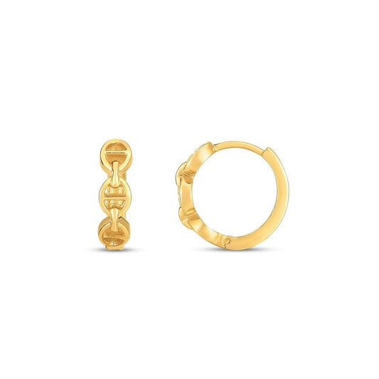 14K Yellow Gold Oval Mariner Huggie Hoop Earrings