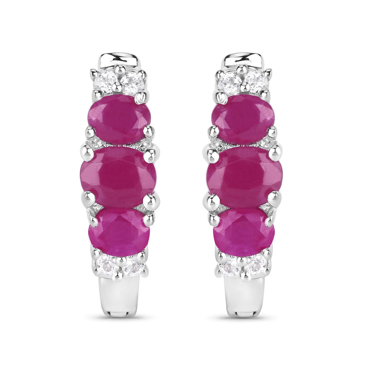 Sterling Silver Ruby and White Topaz Drop Earrings