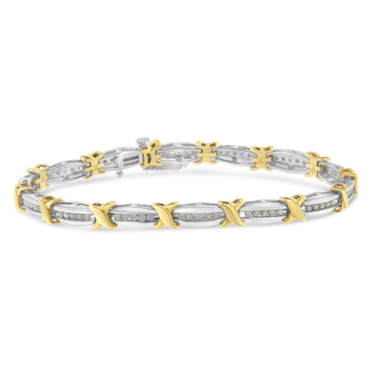 10K Yellow Gold over Sterling Silver 1.0 Cttw Diamond X-Link Tennis Bracelet