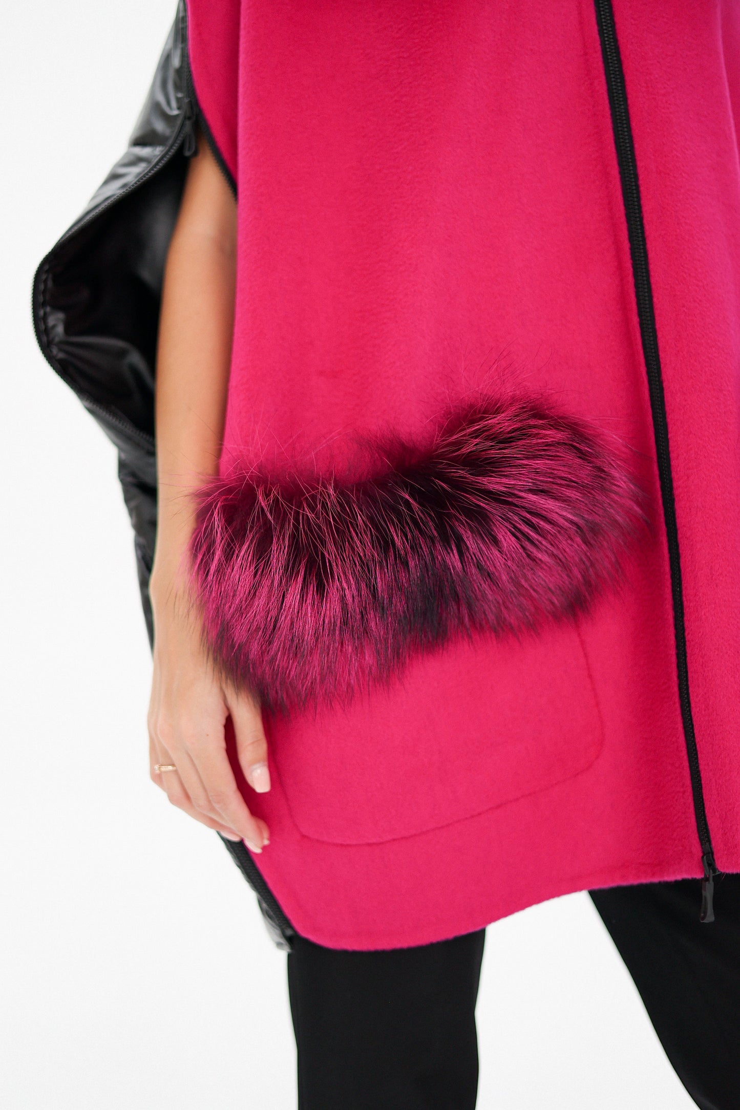 Saga®Furs Silver Fox Wool Alpaca Poncho Vest in Fuchsia