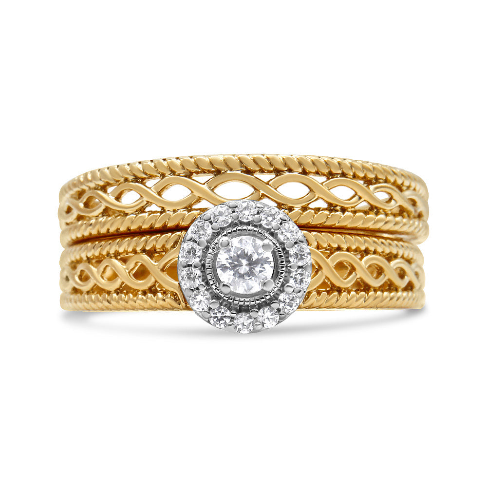 UndeniablyLuxe Fine Jewelry Diamond Halo Engagement Ring and Wedding Band Set