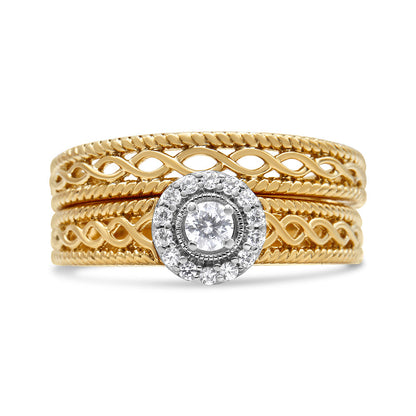 UndeniablyLuxe Fine Jewelry Diamond Halo Engagement Ring and Wedding Band Set
