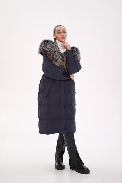 Rei Fur Trim Hooded Down Coat Navy
