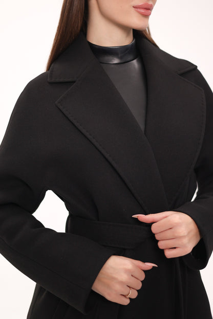 Cambridge Comfort Wraparound Wool Cashmere Coat Black