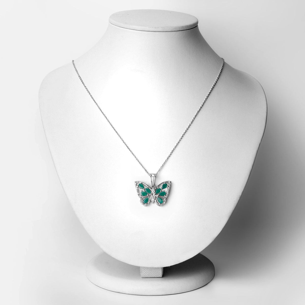 Sterling Silver Emerald and White Zircon Butterfly Pendant