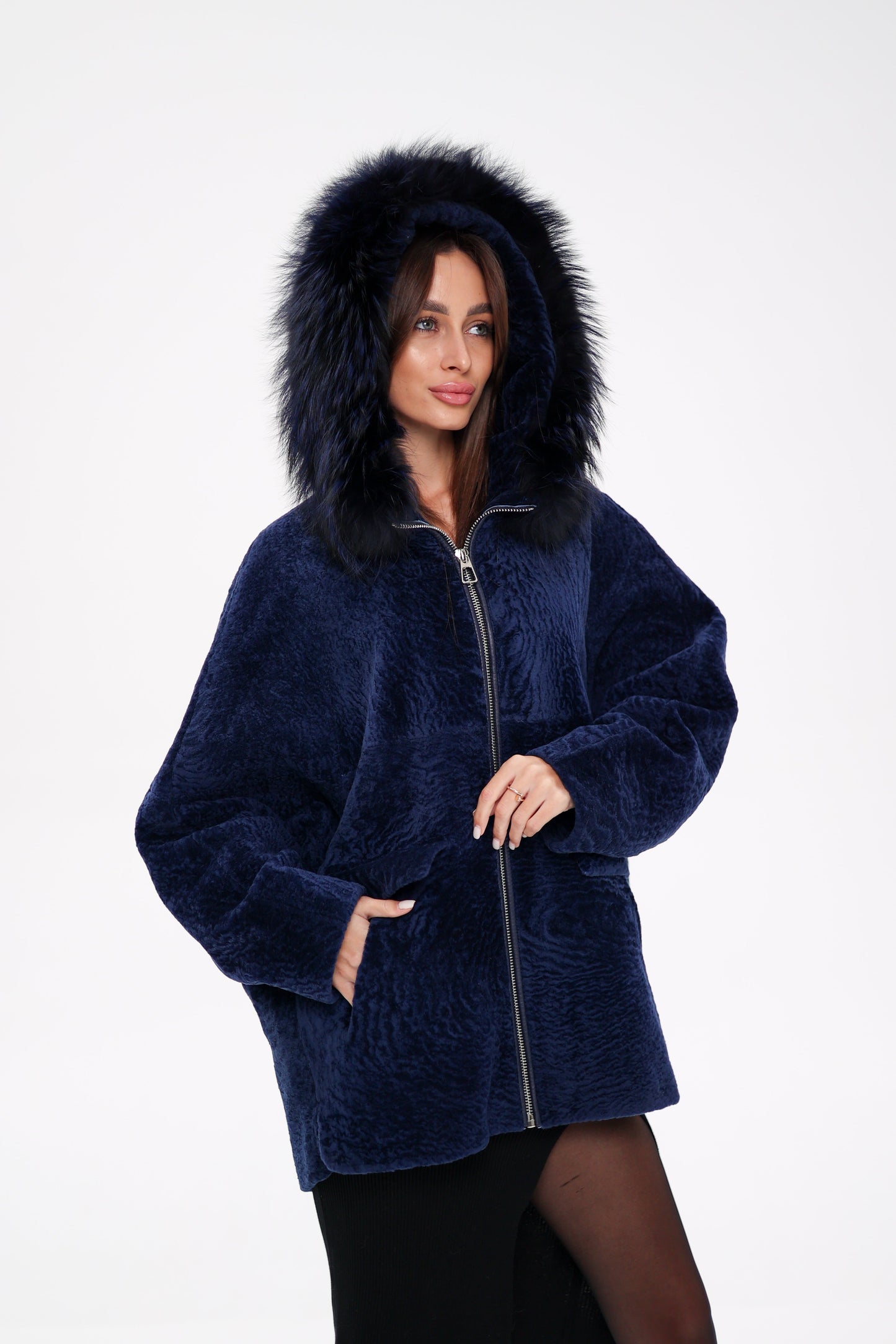 Shearling Silver Fox Trim Jacket