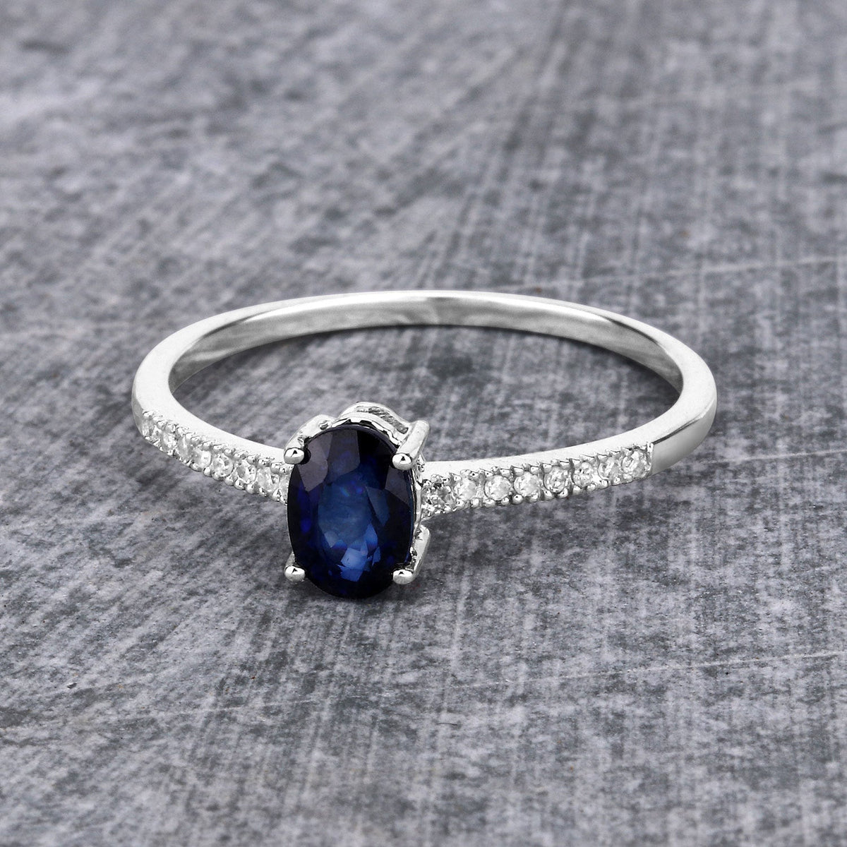 14K White Gold Blue Sapphire and Diamond Bridge Ring