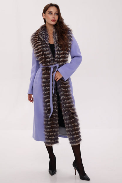 Silver Fox Virgin Wool Wrap Coat in Lavender