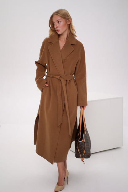 Cambridge Comfort Wraparound Wool Cashmere Coat Dark Camel