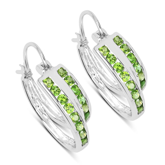 Sterling Silver Chrome Diopside Hoop Earrings