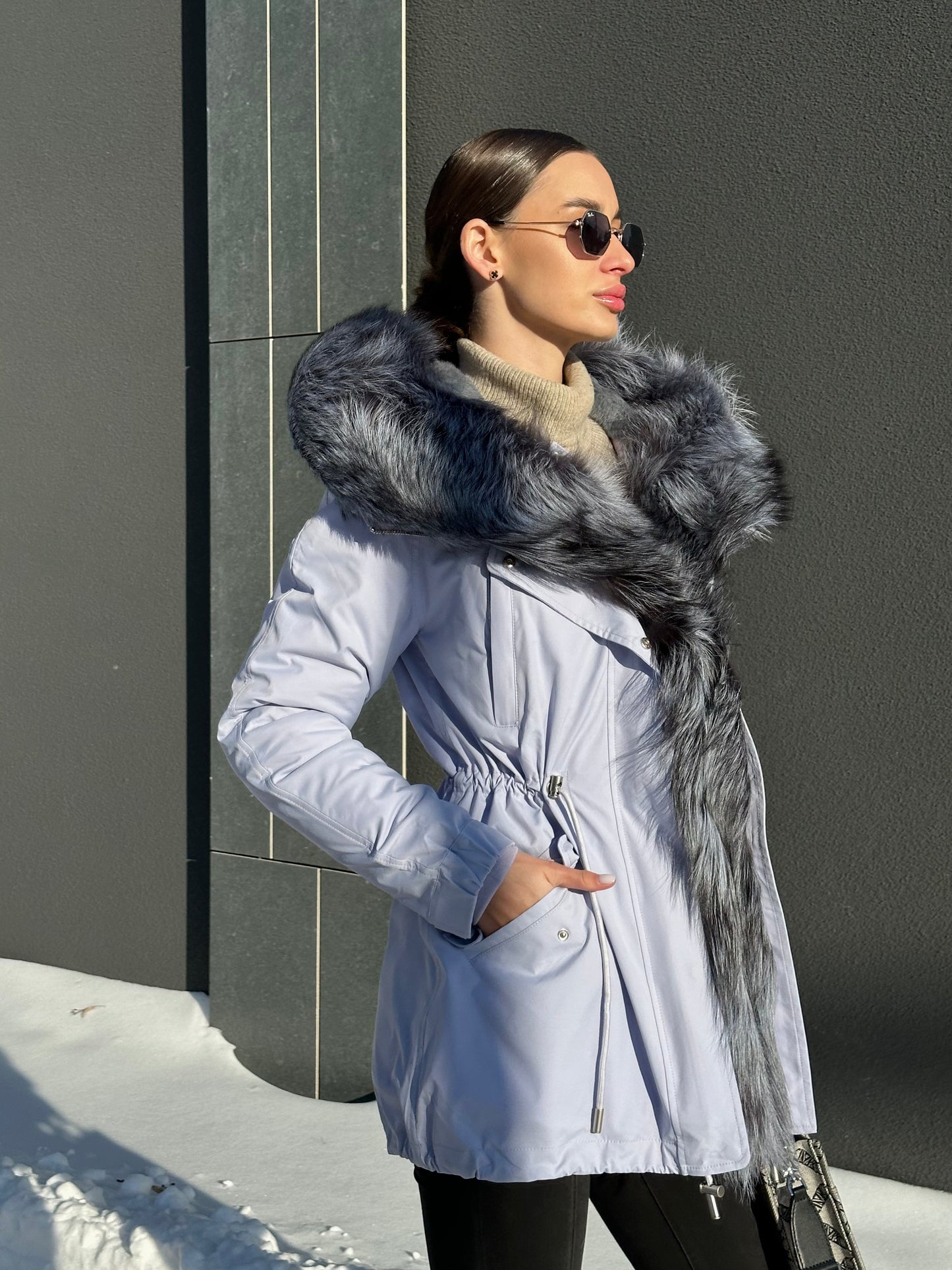 Silver Fox Fur Trim Rabbit Fur Insulated Parka