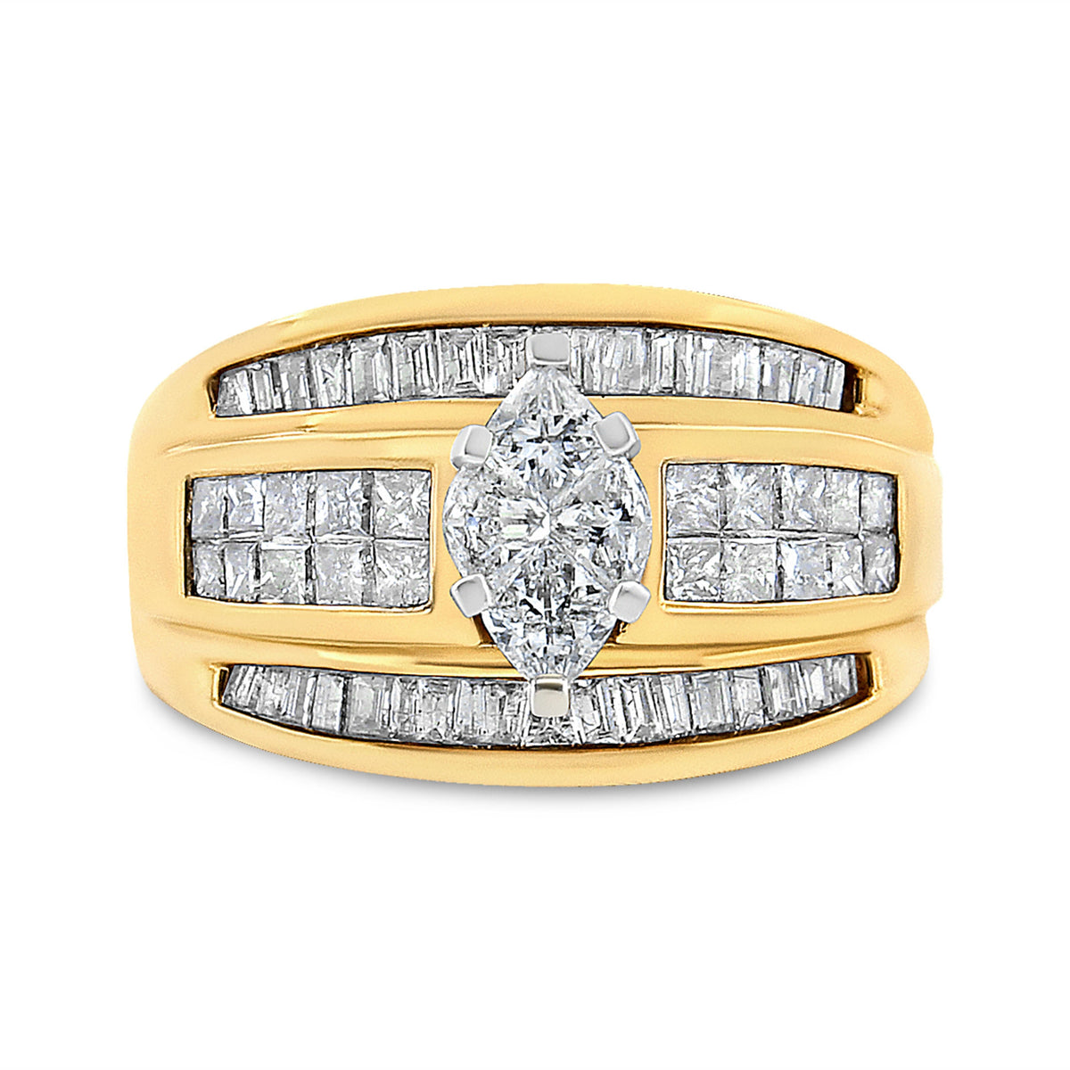 Undeniablyluxe Fine Jewelry Marquise Multi-Cut Diamond Ring In 14k Yellow Gold