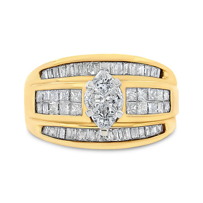 Undeniablyluxe Fine Jewelry Marquise Multi-Cut Diamond Ring In 14k Yellow Gold