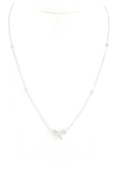 CZ Bow Pendant Necklace - Undeniably LUXE