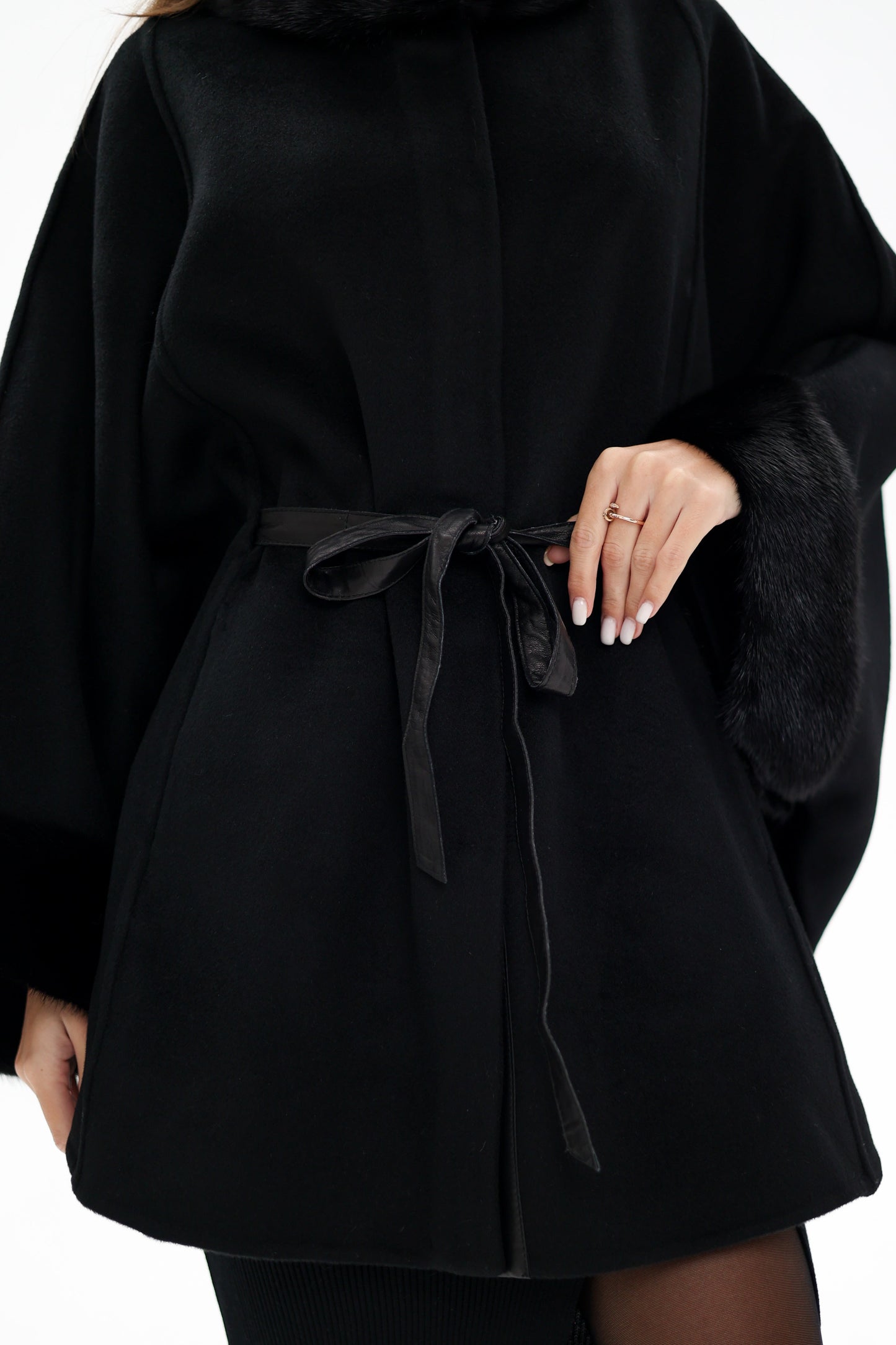 Scandinavian Mink Fur Double Face Wool Poncho