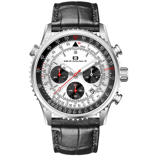 Oceanaut Flight Black Leather Strap Watch