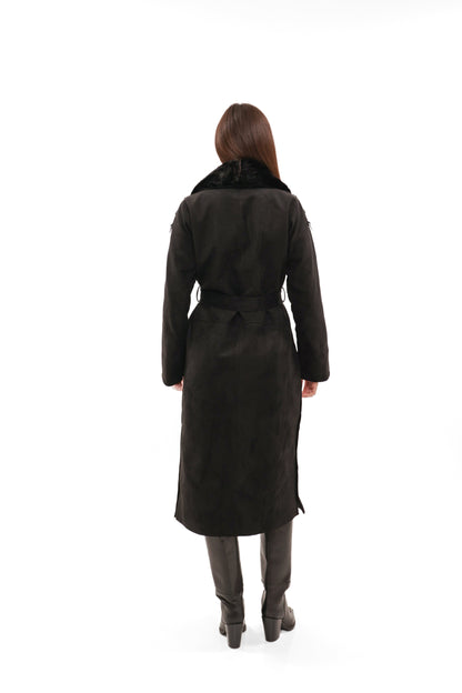 Genuine Mink Fur Eco Suede Coat