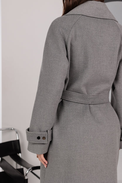 Karina Belted Wool Cashmere Blend Overcoat in Grey
